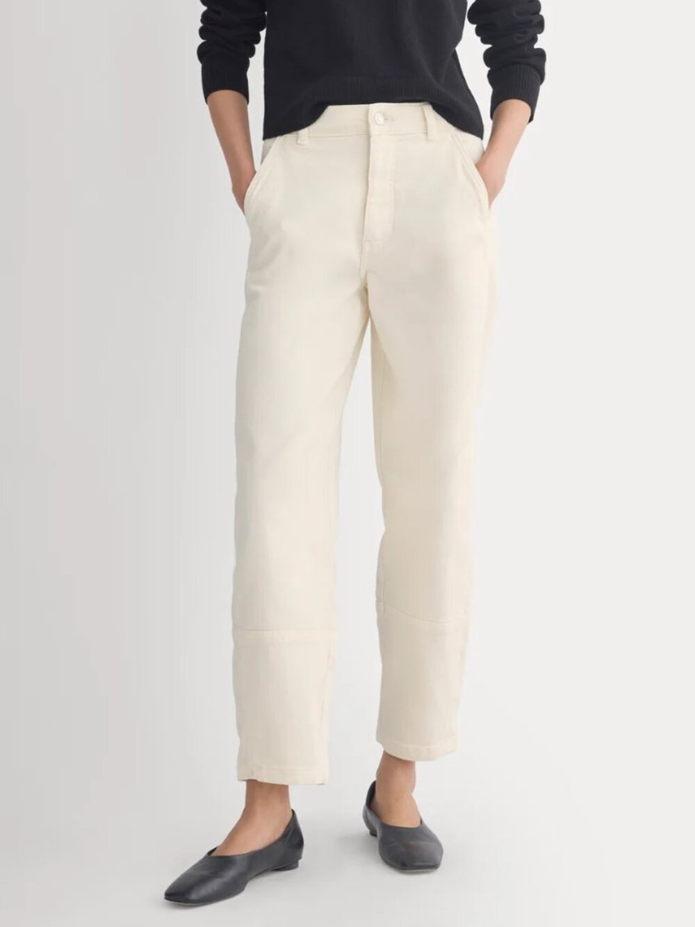 Everlane 0 Long Utility Barrel Pants Off White Bone Organic Cotton Size 0L